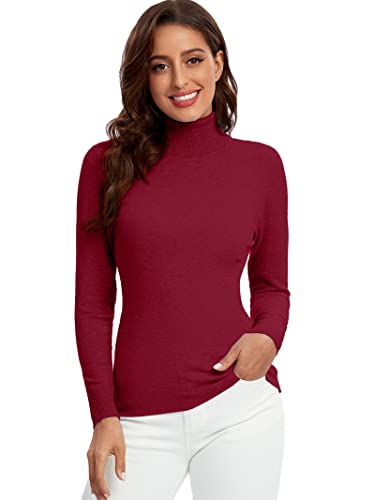 Avancel Damen Rollkragenpullover Basic Pullover Winter Dünn Strickpullover Elegant Langarmshirt Weinrot XXL von Avancel