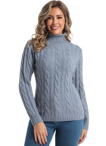Avancel Damen Rollkragenpullover Zopfmuster Basic Pullover Herbst Winter Warm Strickpullover Elegant Pullover Grau M von Avancel