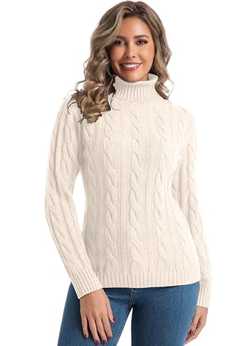 Avancel Damen Rollkragenpullover Zopfmuster Basic Pullover Herbst Winter Warm Strickpullover Elegant Pullover Hafer M von Avancel