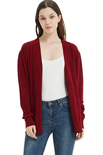 Avancel Damen Strickjacke Langarm Leicht Cardigan mit offener Vorderseite Gestrickt Blazer Elegant Feinstrickjacke mit Tasche Weinrot M von Avancel