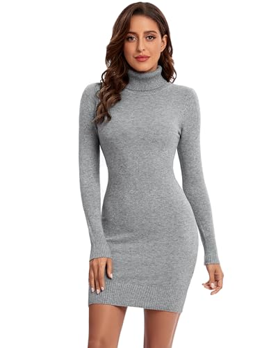 Avancel Damen Strickkleid Winter Kleid Langarm Pulloverkleider Knielang Elegant Rolllkragen Kleidr Herbst 2025 Grau L von Avancel