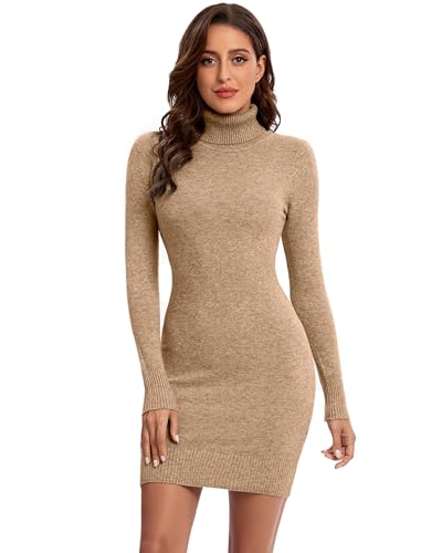 Avancel Damen Strickkleid Winter Kleid Langarm Pulloverkleider Knielang Elegant Rolllkragen Kleidr Herbst 2025 Kamel XXL von Avancel