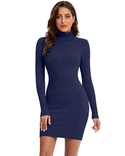 Avancel Damen Strickkleid Winter Kleid Langarm Pulloverkleider Knielang Elegant Rolllkragen Kleidr Herbst 2025 Navy XXL von Avancel