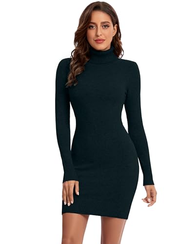 Avancel Damen Strickkleid Winter Kleid Langarm Pulloverkleider Knielang Elegant Rolllkragen Kleidr Herbst 2025 Schwarz L von Avancel
