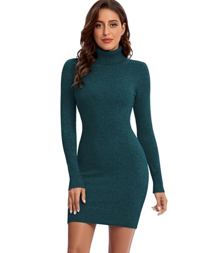Avancel Damen Strickkleid Winter Kleid Langarm Pulloverkleider Knielang Elegant Rolllkragen Kleidr Herbst 2025 Türkis XXL von Avancel