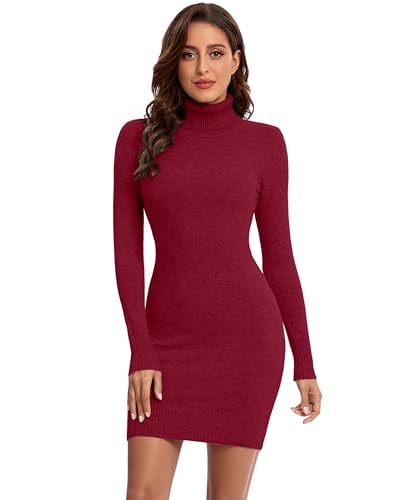 Avancel Damen Strickkleid Winter Kleid Langarm Pulloverkleider Knielang Elegant Rolllkragen Kleidr Herbst 2025 Weinrot M von Avancel
