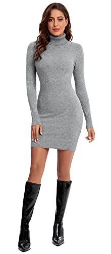 Avancel Damen Strickkleid Winter Kleid Langarm Pulloverkleider Knielang Elegant Rolllkragen Kleidr Herbst Grau XXL von Avancel