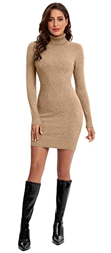 Avancel Damen Strickkleid Winter Kleid Langarm Pulloverkleider Knielang Elegant Rolllkragen Kleidr Herbst Kamel L von Avancel