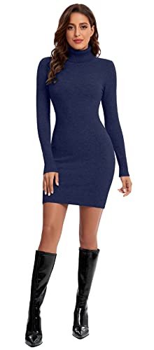 Avancel Damen Strickkleid Winter Kleid Langarm Pulloverkleider Knielang Elegant Rolllkragen Kleidr Herbst Navy XL von Avancel