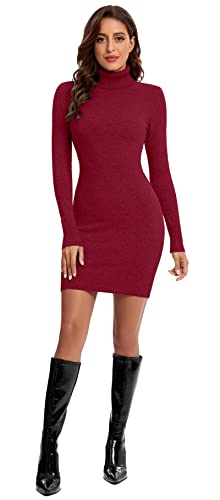 Avancel Damen Strickkleid Winter Kleid Langarm Pulloverkleider Knielang Elegant Rolllkragen Kleidr Herbst Weinrot L von Avancel