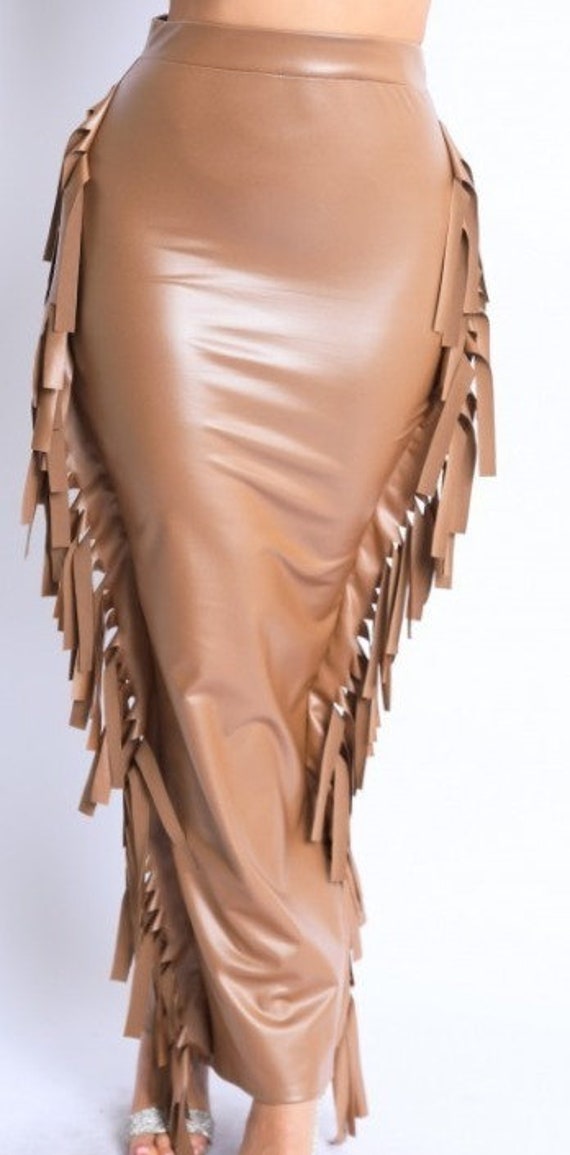 Damen Fransen Maxi Camel Herbst Rock von AvanciApparel