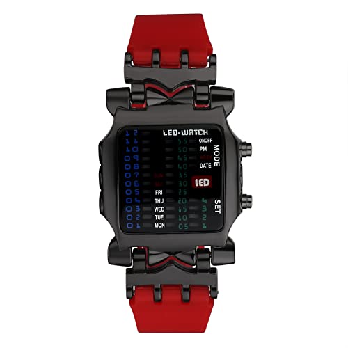 Avaner Herrenuhr mit LED Design Trendige Binäre Elektronische Uhr Armbanduhr mit Wochentagskalender Multifunktionale Sport Uhr Silikon Armband für Männer Business von Avaner