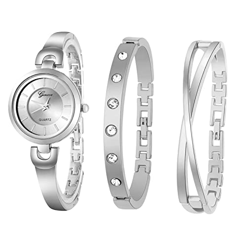 Avaner 3 Stück Damenuhren Mode Personalisierte Treibsand Uhr mit Bar Skala Zifferblatt Damen Armbanduhr Schmuckschließe Armband Armbänder für Frauen von Avaner