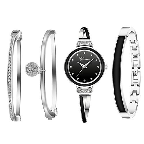 Avaner 4 Stück Damenuhren Mode Personalisierte Strass Digitales Zifferblatt Damen Armbanduhr Schmuckschließe Armband Armbänder für Frauen von Avaner