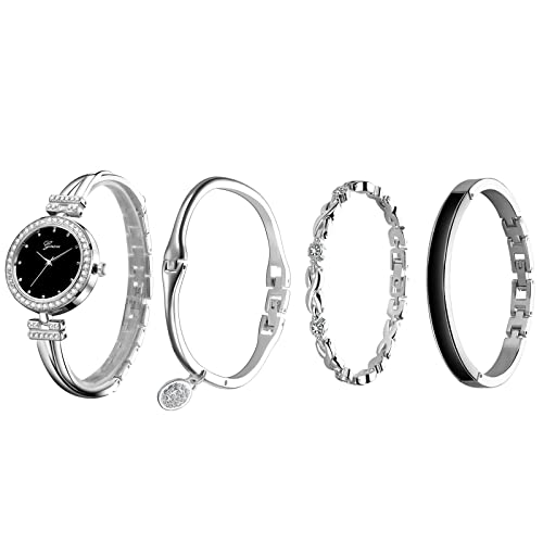 Avaner 4 Stück Damenuhren Mode Personalisierte Strass Digitales Zifferblatt Damen Armbanduhr Schmuckschließe Armband Armbänder für Frauen von Avaner