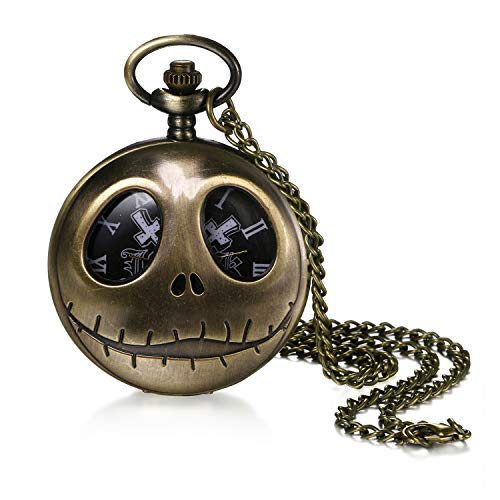 Avaner Antike Taschenuhr Analog Steampunk Uhr mit arabischen Ziffern Kette für Herren Damen Bronze Quarzwerk/Handaufzugwerk Vatertag Halloween Weihnachten Geschenk von Avaner