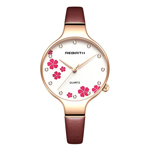 Avaner Damen Uhren Armbanduhr Analog Quarzuhr für Damen mit Polka Dot Skala und Dreidimensionalem Blütendekor Lederarmband von Avaner