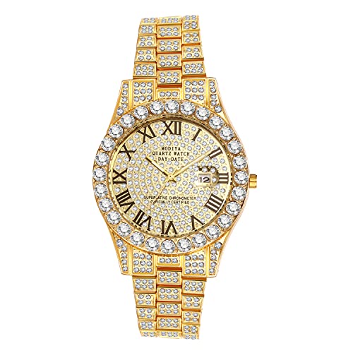 Avaner Armbanduhr Herren Uhr mit Römische Ziffern Diamantuhr Diamantgehäuse Abnehmbares Armband Kalenderfunktion Analog Quarzuhr für Männer von Avaner