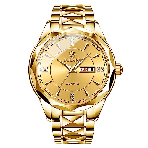 Avaner Armbanduhr für Herren Damen Analoge Quarzuhr aus Edelstahl Balkenskala Leuchtender Zeiger Kalender wasserdichte Paaruhr als Geschenke,Gold von Avaner