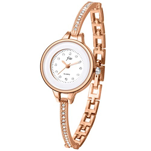 Avaner Damen Armbanduhr Ultra Slim Quarzuhr, Modische Frauen Armbanduhr mit Original-Strass, Analog Anzeiger Armband aus Metall Silber Rosegold von Avaner