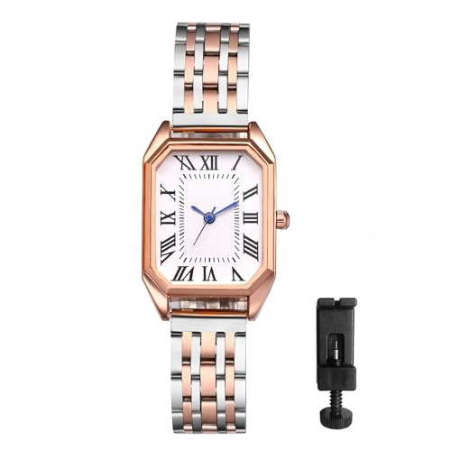 Avaner Damen-Armbanduhr aus Edelstahl, Quarzuhrwerk, analog: quadratische Armbanduhr für Damen, Armband aus Edelstahl, lässige Uhr, silber, Armband von Avaner