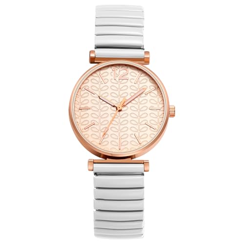 Avaner Damen-Armbanduhr mit elastischem Armband: ausziehbare Uhr aus Edelstahl mit dreidimensionalen Motiven und Skala in Bar-Form, Geschenk zum Geburtstag, weiß von Avaner