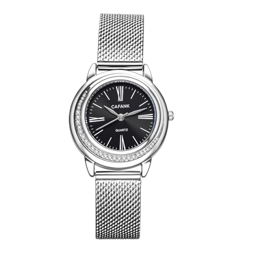 Avaner Damen-Armbanduhr mit verstellbarem Armband: Armbanduhr aus Edelstahl mit Gehäuse aus Diamant und Zifferblatt mit römischen Ziffern – Geschenk zum Geburtstag oder Muttertag, Schwarz von Avaner