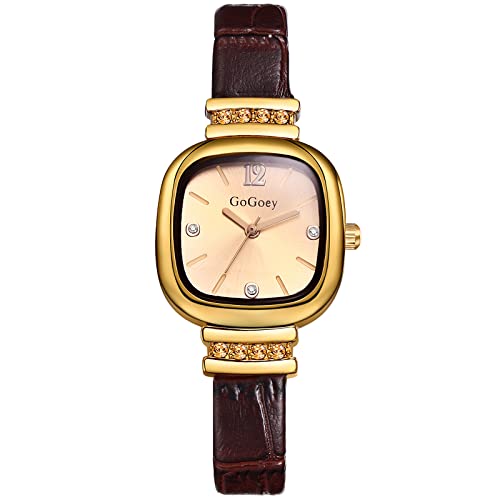 Avaner Damen Uhr Lederarmbanduhr mit Quadratisches Rundes Zifferblatt Damenuhr Strass Balken Skala Analog Quarz Uhr Geschenke für Frauen Mädchen von Avaner
