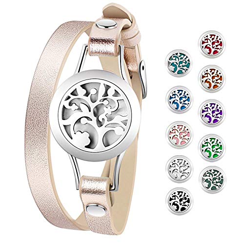Avaner Diffusorarmband für ätherische Öle Lebensbaum Damen Armbänder Elegant Edelstahl Armband Armkettchen Armreif Aroma Locket Diffuser mit 10 Baumwolle Scheibe von Avaner