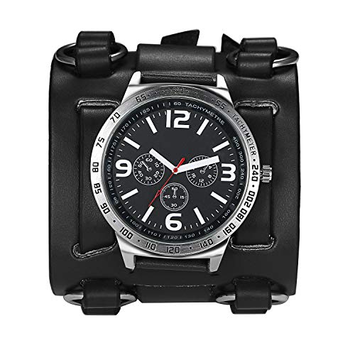 Avaner Herren Armbanduhr Analog Quarzwerk Modische Herrenuhr mit breitem Leder Armband für Männer Sport Wasserdicht mit Tachymeter Zusatzfunktion AN018-07 (Schwarz) von Avaner