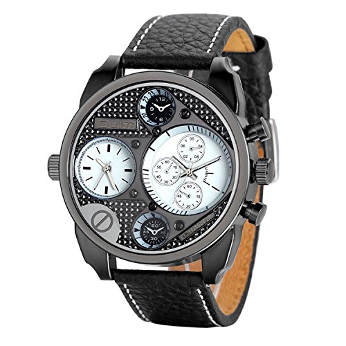 Avaner Herren Armbanduhr Analog Japanisches Quarzwerk mit 3 Zeitzonen großes Zifferblatt/Display Lederarmband Oversize Militäruhr Sportuhr für Männer von Avaner
