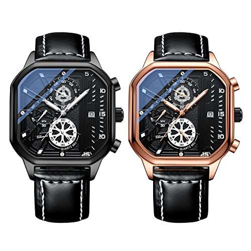 Avaner Herren Uhr Modische Armbanduhr mit Quadratische Gehäuse Leuchtzeiger Kalender 3 Kleine Zifferblatt Multifunktional Uhr Lederband Quarzuhr für Männer von Avaner