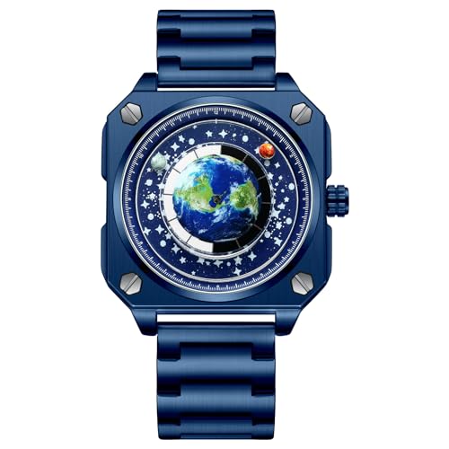 Avaner Herrenuhr Quadratisches Gehäuse Blau: Universum Sternenhimmel Zifferblatt - Edelstahl Armband Uhr mit Analog Quarzuhr Wasserdicht für Männer von Avaner