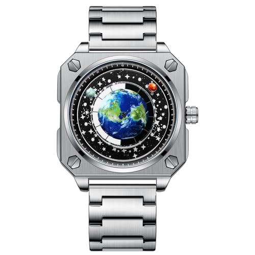 Avaner Herrenuhr Quadratisches Gehäuse Silber: Universum Sternenhimmel Zifferblatt - Edelstahl Armband Uhr mit Analog Quarzuhr Wasserdicht für Männer von Avaner