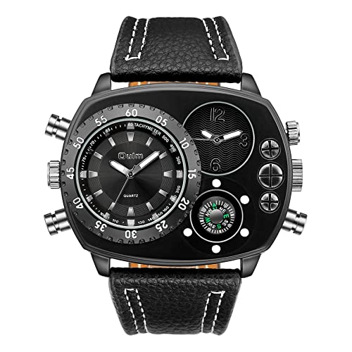 Avaner Herrenuhr mit ovalem Zifferblatt und doppelter Zeitzonenfunktion Armbanduhr Herren Gürtel Uhr mit PU Armband Multifunktionale Herren Uhr Deko-Kompass für Männer Alltag Business von Avaner