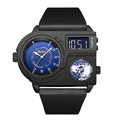 Avaner Herrenuhr mit unregelmäßiges Zifferblatt und DREI Zeitzonenfunktion Armbanduhr Herren Gürtel Uhr mit PU Armband Multifunktionale Herren Uhr für Männer Alltag Business von Avaner