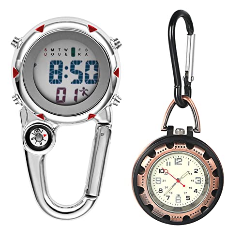 Avaner Karabiner Uhr Set Taschenuhr mit Karabiner Unisex FOB Analog Quarzwerk Krankenschwesteruhr für Outdoor Klettern Wandern Sport von Avaner