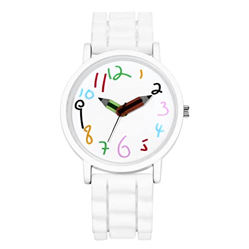 Avaner Kinderuhr Armbanduhr Jungen Mädchen Uhr Minimalistische Cartoon Bleistift dekorative Zeiger Silikonband Jugend Quarzuhr von Avaner