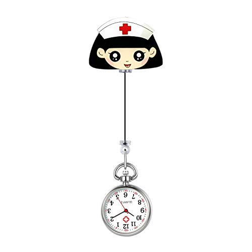 Avaner Krankenschwester Taschenuhr Einziehbare Schwesternuhr zum Aufhängen Acryl Cartoon Design Tragbare Ansteckuhr mit Clips FOB Uhr Kitteluhr Medical Pflegeruhr für Männer Frauen von Avaner