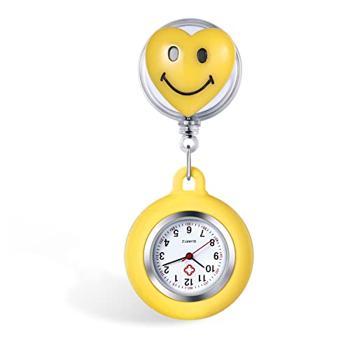 Avaner Krankenschwester Uhr Schwesteruhr Analog Quarzwerk Pflegeruhr Ansteckuhr mit Clip Hanging Medical Taschenuhr FOB-Uhr mit Silikonhülle Blumen Smiley Gesicht für Krankenschwester Arzt Doktor von Avaner