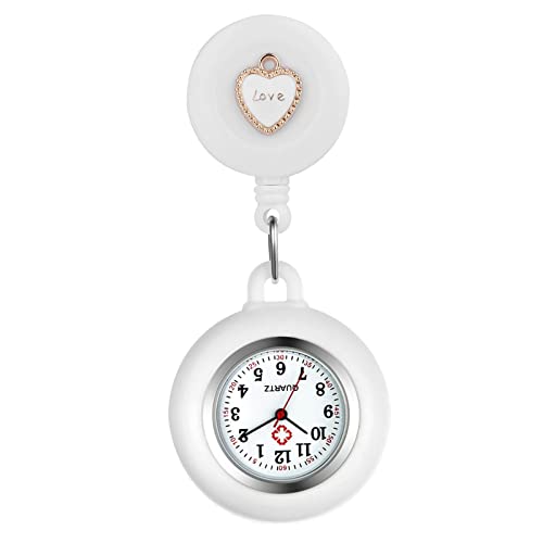 Avaner Krankenschwesternuhr Blumen Herz Design Pflegeruhr FOB Analog Quarzwerk pulsuhr Ansteckuhr Unisex Silver schwesternuhren mit Pin/Clip Set ausziehbar Arzt Doktor Medical Taschenuhr von Avaner