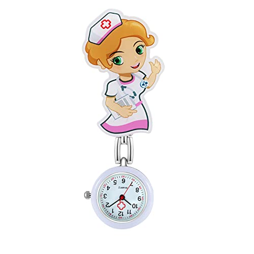 Avaner Krankenschwesternuhr Cartoon Design Taschenuhr, Schwesternuhr Krankenschwester Uhren mit Clip, Pflegeuhr FOB Analog Quarzwerk Ansteckuhr für Doktor Arzt Schwestern von Avaner
