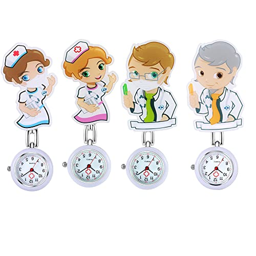 Avaner Krankenschwesternuhr Cartoon Design Taschenuhr, Schwesternuhr Krankenschwester Uhren mit Clip, Pflegeuhr FOB Analog Quarzwerk Ansteckuhr für Doktor Arzt Schwestern von Avaner