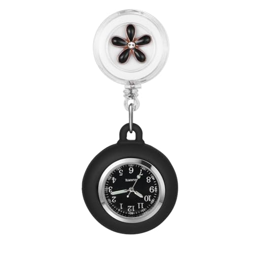 Avaner Krankenschwesteruhr Blumen Design Silikon: Schwesternuhr mit Clip Pin Pflegeruhr FOB Uhr Analog Quarzwerk Pulsuhr Ansteckuhr Ausziehbare Krankenschwester Uhr für Arzt Doktor Medical Person von Avaner