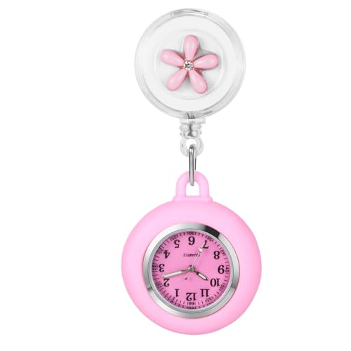 Avaner Krankenschwesteruhr Blumen Design Silikon: Schwesternuhr mit Clip Pin Pflegeruhr FOB Uhr Analog Quarzwerk Pulsuhr Ansteckuhr Ausziehbare Krankenschwester Uhr für Arzt Doktor Medical Person von Avaner