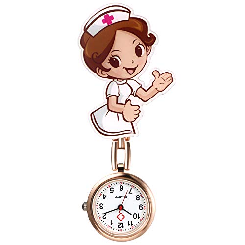 Avaner Krankenschwesteruhr Cartoon Taschenuhr mit Clip Schwesteruhr Kitteluhr FOB Uhr Pflegeruhr Anlog Quarzuhr für Arzt Doktor Krankenschwester Medical von Avaner