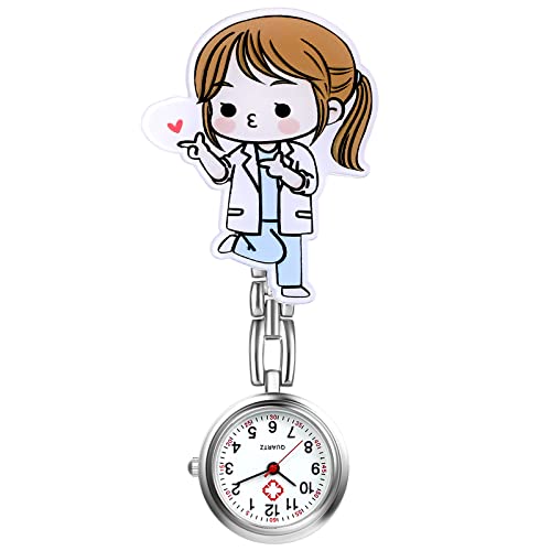Avaner Krankenschwesteruhr Cartoon Taschenuhr mit Clip Schwesteruhr Kitteluhr FOB Uhr Pflegeruhr Anlog Quarzuhr für Arzt Doktor Krankenschwester Medical von Avaner
