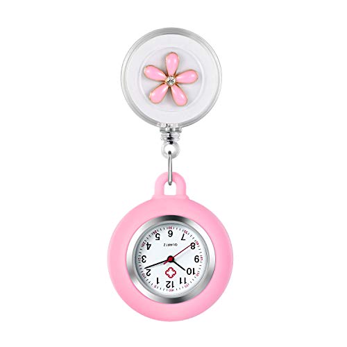 Avaner Krankenschwesteruhr Damen Taschenuhr FOB Uhr Blumen Design Pflegeruhr Kitteluhr Quarzwerk Pulsuhr Ansteckuhr mit Clip für Arzt Doktor Medical von Avaner