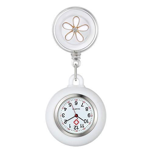 Avaner Krankenschwesteruhr Damen Taschenuhr FOB Uhr Blumen Design Pflegeruhr Kitteluhr Quarzwerk Pulsuhr Ansteckuhr mit Clip für Arzt Doktor Medical von Avaner