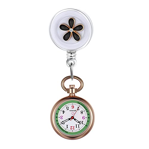Avaner Krankenschwesteruhr Damen Taschenuhr FOB Uhr Blumen Design Pflegeruhr Kitteluhr Quarzwerk Pulsuhr Ansteckuhr mit Clip für Arzt Doktor Medical von Avaner